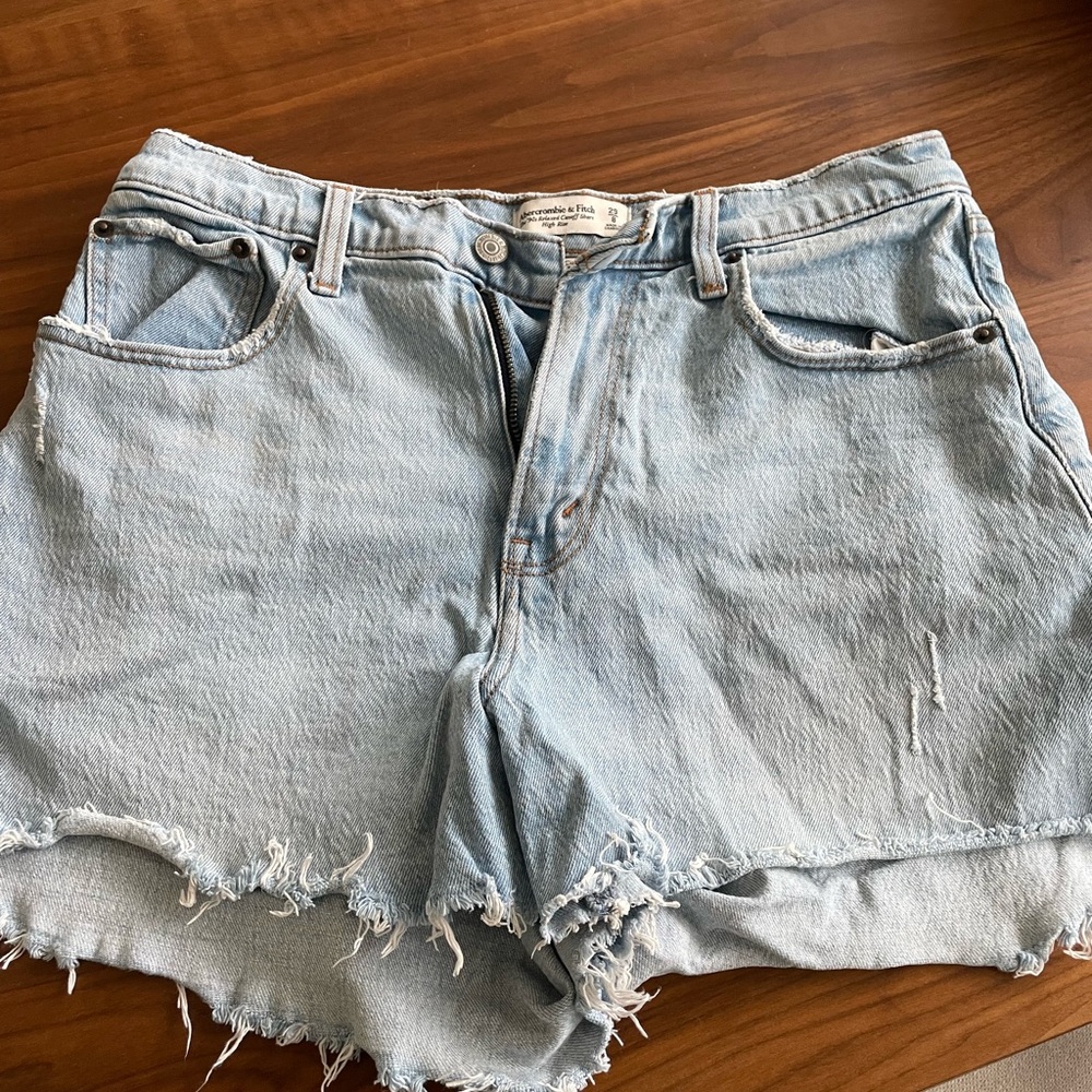 Abercrombie & Fitch Blue Jean Shorts High-Waisted Distressed